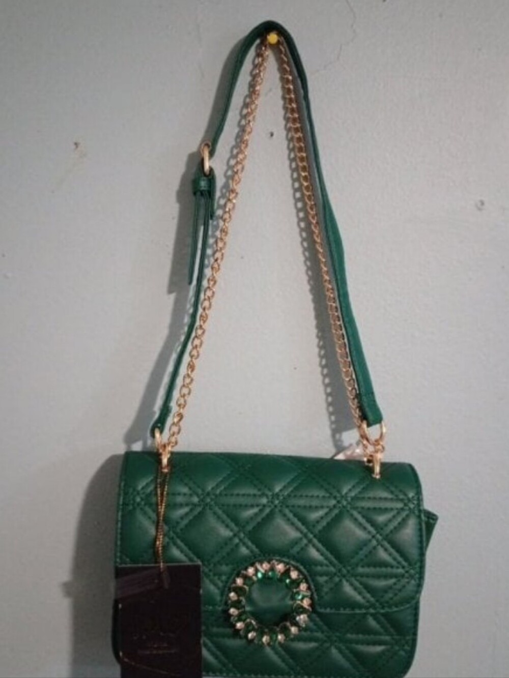 Emerald Green Shoulder Bag with Gold Accent
